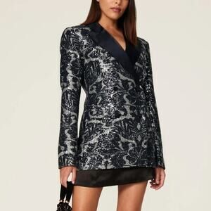 Rotate Birger Christensen Augustina Blazer Sequin Double Breasted Black Gray 6